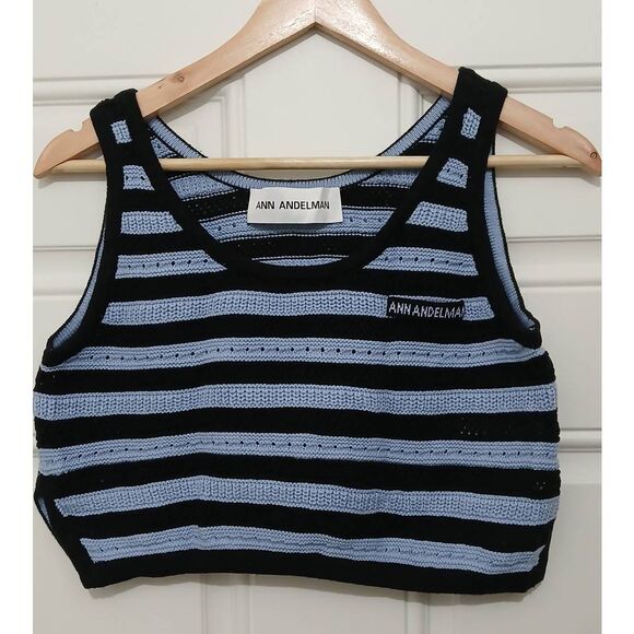 Ann andelman womens large cropped knit top blue black - Picture 1 of 5